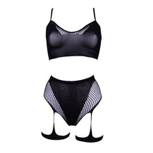 Set lenjerie 2 piese LE DESIR - Bliss BLS004PNKOS cu bustiera cu decolteu in V si chilot cu talie inalta si benzi stil portjartier, negru, marime universala