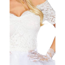 Rochie de mireasă LEG AVENUE Blushing Bride, costum roleplay cu jartiere și voal incluse, culoare alb, mărime M/L (86826)