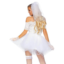 Rochie de mireasă LEG AVENUE Blushing Bride, costum roleplay cu jartiere și voal incluse, culoare alb, mărime M/L (86826)