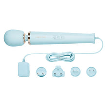 Aparat de masaj cu fir LE WAND Plug-In Vibrating Massager, pentru corp și zone intime, 10 funcții de vibrație, albastru