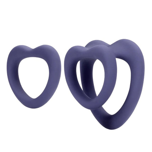 Set inele pentru penis LOVELINE Heart Cockring Set, 2 inele din silicon ultra-moale, în formă de inimă, diametre 2.9 - 3.9 cm, mov