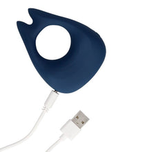 Inel vibrator pentru penis LOVELINE Pointed Cock Ring, 10 funcții de vibrație, din silicon moale, culoare albastru