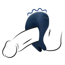 Inel vibrator pentru penis LOVELINE Pointed Cock Ring, 10 funcții de vibrație, din silicon moale, culoare albastru