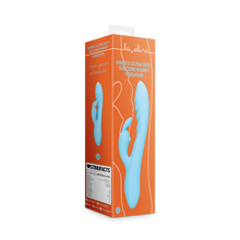 Vibrator rabbit LOVELINE Ribbed Ultra Soft Silicone Rabbit Vibrator, pentru clitoris și punctul G, 10 funcții de vibrație, albastru