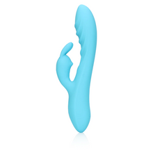 Vibrator rabbit LOVELINE Ribbed Ultra Soft Silicone Rabbit Vibrator, pentru clitoris și punctul G, 10 funcții de vibrație, albastru