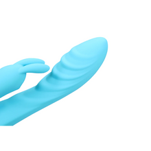 Vibrator rabbit LOVELINE Ribbed Ultra Soft Silicone Rabbit Vibrator, pentru clitoris și punctul G, 10 funcții de vibrație, albastru