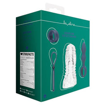 Kit LOVELINE (S)Explore Toy Kit For Him, cutie cadou cu inel de penis, plug anal, masturbator și curea pentru testicule, albastru