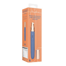 Vibrator portabil LOVELINE BY SHOTS Travel Vibrator, cu compartiment și pompă pentru lubrifiant, 10 funcții de vibrație, culoare albastru