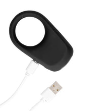 Inel vibrator pentru penis LOVELINE Vibrating Cock Ring, din silicon moale, 10 funcții de vibrație, negru