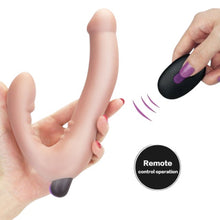 Dildo dublu LOVETOY Joy Strapless, strap-on fără ham, vibrator bullet inclus, cu telecomandă, 10 funcții de vibrație, culoarea pielii