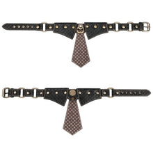 Choker LOVETOY Rebellion Knot Tie Collar, lesă BDSM din piele artificială, cu cravată și lanț auriu, mărime ajustabilă, negru cu maro