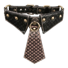 Choker LOVETOY Rebellion Knot Tie Collar, lesă BDSM din piele artificială, cu cravată și lanț auriu, mărime ajustabilă, negru cu maro