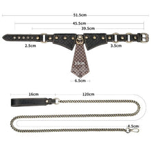 Choker LOVETOY Rebellion Knot Tie Collar, lesă BDSM din piele artificială, cu cravată și lanț auriu, mărime ajustabilă, negru cu maro