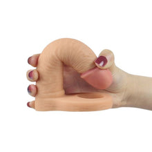 Inel pentru penis cu dildo LOVETOY Ultra Soft Double, pentru dublă penetrare, lungime 17.8 cm, culoarea pielii