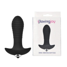 Vibrator anal LOVING JOY Swirl Vibrating Butt Plug, 7 funcții de vibrație, lungime 14.5 cm, diametru 3.5 cm, negru