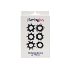 Set 6 inele pentru penis LOVING JOY Textured Rings (6 pack), din TPE, cu texturi variate, culoare negru