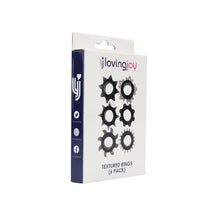 Set 6 inele pentru penis LOVING JOY Textured Rings (6 pack), din TPE, cu texturi variate, culoare negru