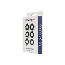 Set 6 inele pentru penis LOVING JOY Textured Rings (6 pack), din TPE, cu texturi variate, culoare negru