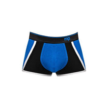 Chilot sexy bărbați MALE POWER Retro Sport, din bumbac, design cu dungi subțiri albe, mărime M, negru cu albastru