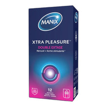 Prezervative MANIX Xtra Pleasure - Double Extase, din latex, texturate și lubrifiate, diametru 52 mm, aromă de vanilie, 12 buc