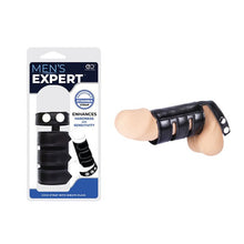 Ham pentru penis MEN’S EXPERT Cock Strap with Sheath, ajustabil, pentru jocuri erotice BDSM, negru cu argintiu