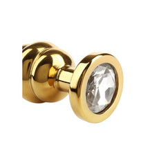 Plug anal MR. STEEL Twister Butt Plug Small, din oțel inoxidabil, cu striații și bază cu cristal, lungime 5.7 cm (mic), auriu