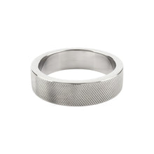 Inel pentru penis MR. STEEL CrissCross C-Ring, cu design geometric, din oțel inoxidabil, diametru 5 cm (mediu), argintiu