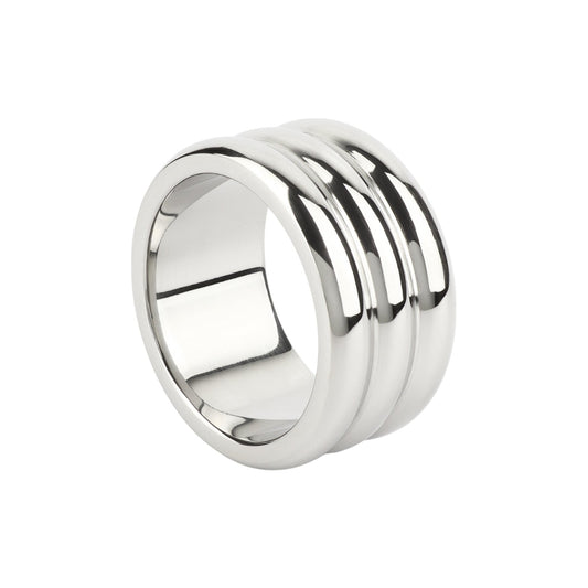 Inel pentru penis MR. STEEL Elegant Deep C-Ring, cu striații, din oțel inoxidabil, diametru 4.5 cm (mic), argintiu