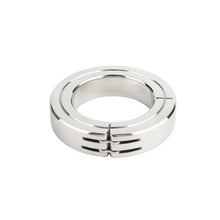 Inel pentru penis MR. STEEL Hinged Magnetic Cockring, din oțel inoxidabil, cu balama magnetică, diametru 5 cm, argintiu