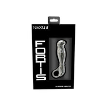 Vibrator NEXUS Fortis, din aluminiu, pentru stimularea punctului G și punctului P, 6 funcții de vibrație, lungime 13 cm, argintiu