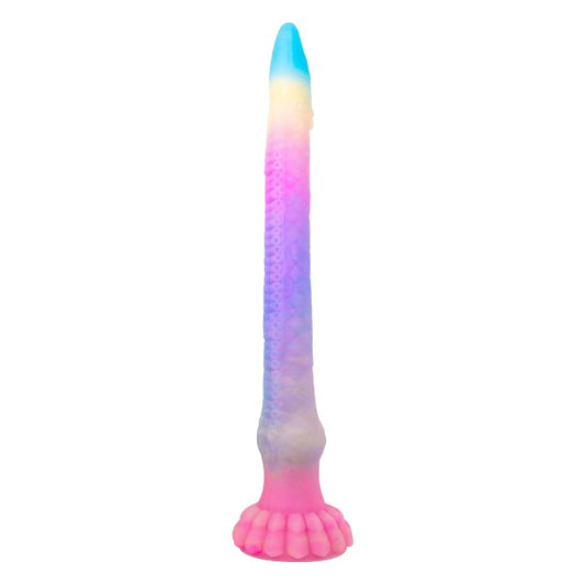 Dildo monster NO. 419 ZONE Series TENTAEEL, în formă de tentacul, fosforescent, bază cu ventuză, 44.5 cm, multicolor