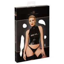Vestă sexy NOIR HANDMADE Top, din material lucios, design cu guler pe gât și fermoar, culoare negru, mărime S