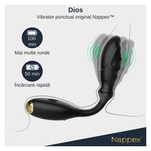 Vibrator NAPPEX Dios, cu stimulator spot, pentru stimularea punctului G și punctului P, 9 funcții de vibrație, culoare negru