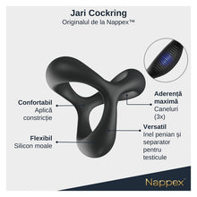 Inel pentru penis Nappex - Jari, dublu pentru stimularea erectiei, din silicon, negru