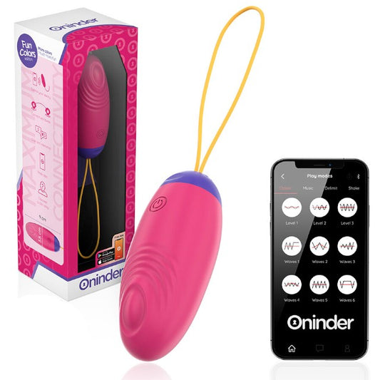 Ou vibrator ONINDER Love Pleasure Fun Colors, control prin aplicație, cu funcție de vibrații în valuri, din silicon, roz intens