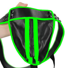 Chilot sexy bărbați OUCH! Striped Jockstrap Glow In The Dark, cu capse, negru cu verde fluorescent, mărime L/XL