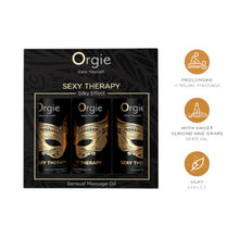 Kit ulei masaj Orgie - Sexy Therapy, pentru corp, cu aroma de vanilie, iasomie, ananas, frezie, lemnos, 3 x 30 ml
