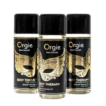 Kit ulei masaj Orgie - Sexy Therapy, pentru corp, cu aroma de vanilie, iasomie, ananas, frezie, lemnos, 3 x 30 ml