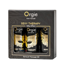 Kit ulei masaj Orgie - Sexy Therapy, pentru corp, cu aroma de vanilie, iasomie, ananas, frezie, lemnos, 3 x 30 ml