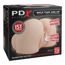 Masturbator PDX ELITE Back That Ass Up, în formă de fund, simulare vaginală și anală, cu 12 funcții de vibrație, 6 funcții de aspirare