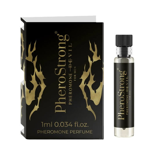 Mostră parfum cu feromoni PHEROSTRONG Devil, pentru bărbați, cu note de piper negru, cacao și salvie, 1 ml