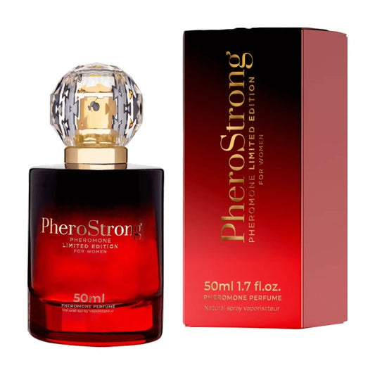Parfum cu feromoni PHEROSTRONG Limited Edition, pentru femei, cu note de coacăze negre, frezie și vanilie, 50 ml