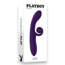 Vibrator dublu PLAYBOY Curlicue, cu striații și stimulator clitoris curbat, 10 funcții de vibrație, rezistent la apă, mov