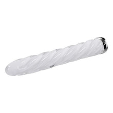 Vibrator PLAYBOY In A Twist, din sticlă borosilicată, design spiralat pentru stimulare intensă, 10 funcții de vibrație, 17.5 cm, alb