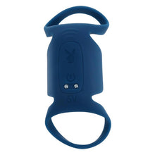 Inel vibrator pentru penis PLAYBOY Jet Pack, design cu inel pentru testicule, 9 funcții de vibrație, rezistent la apă, albastru