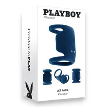 Inel vibrator pentru penis PLAYBOY Jet Pack, design cu inel pentru testicule, 9 funcții de vibrație, rezistent la apă, albastru
