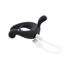 Inel vibrator pentru penis PLAYBOY Triple Play, control cu telecomandă, 9 funcții de vibrație, din silicon, rezistent la apă, negru