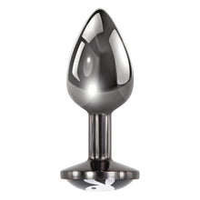 Plug anal PLAYBOY Tux - Small, din aluminiu, bază cu logo Playboy, lungime 7.3 cm, diametru 2.7 cm (mărime S), argintiu