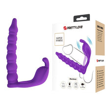 Inel vibrator pentru penis cu dildo PRETTY LOVE Blackney, pentru dublă penetrare, 7 funcții de vibrație, din silicon, mov