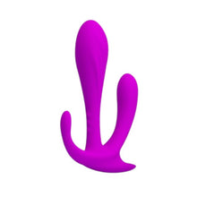 Dildo triplu PRETTY LOVE Edgar, pentru stimulare vaginală și anală, din silicon moale, lungime 11.5 cm, culoare mov